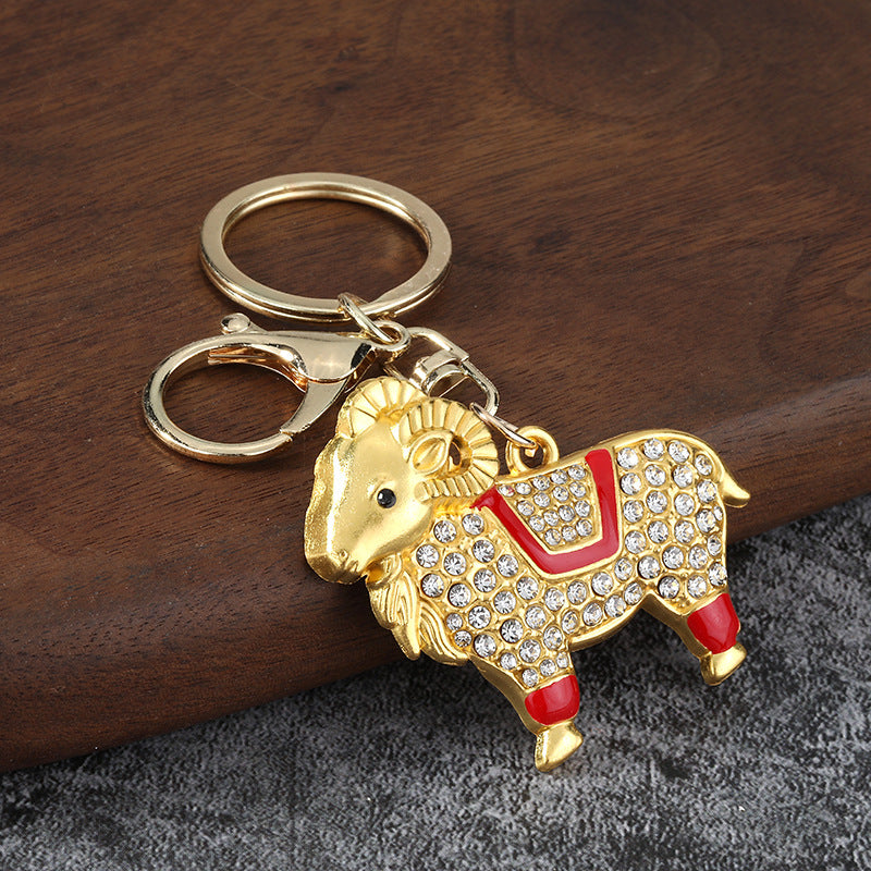 New Year Dog Red Key Chain With Rhinestones In Zinc Alloy, Stylish Bag Charm Accessory