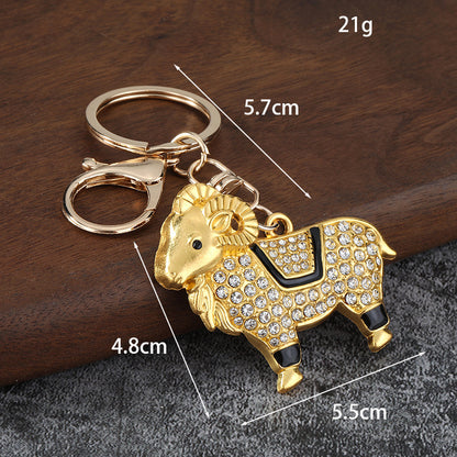 New Year Dog Red Key Chain With Rhinestones In Zinc Alloy, Stylish Bag Charm Accessory