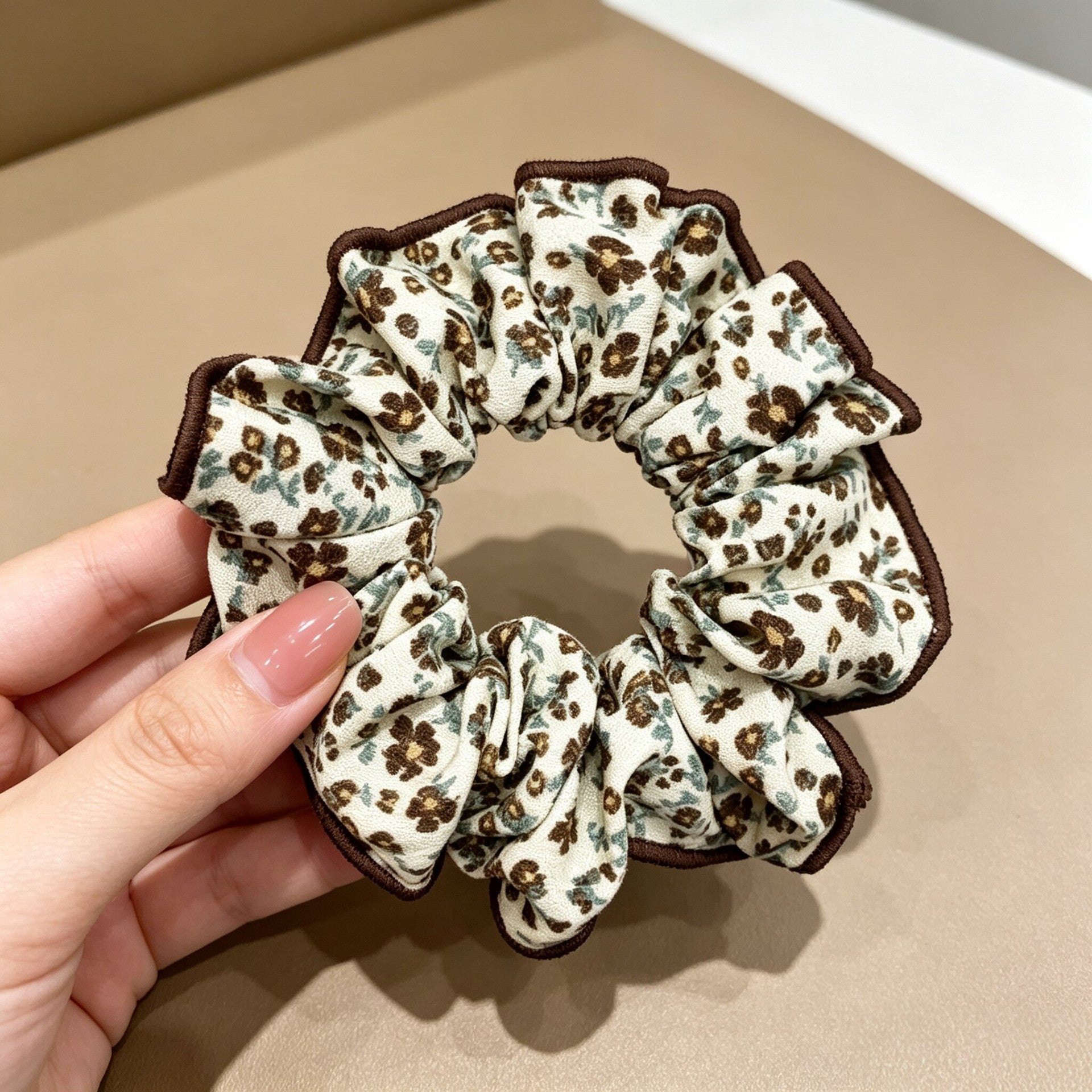 Ditsy Floral Scrunchie For Women In Dyed Black Cloth Hair Accessory