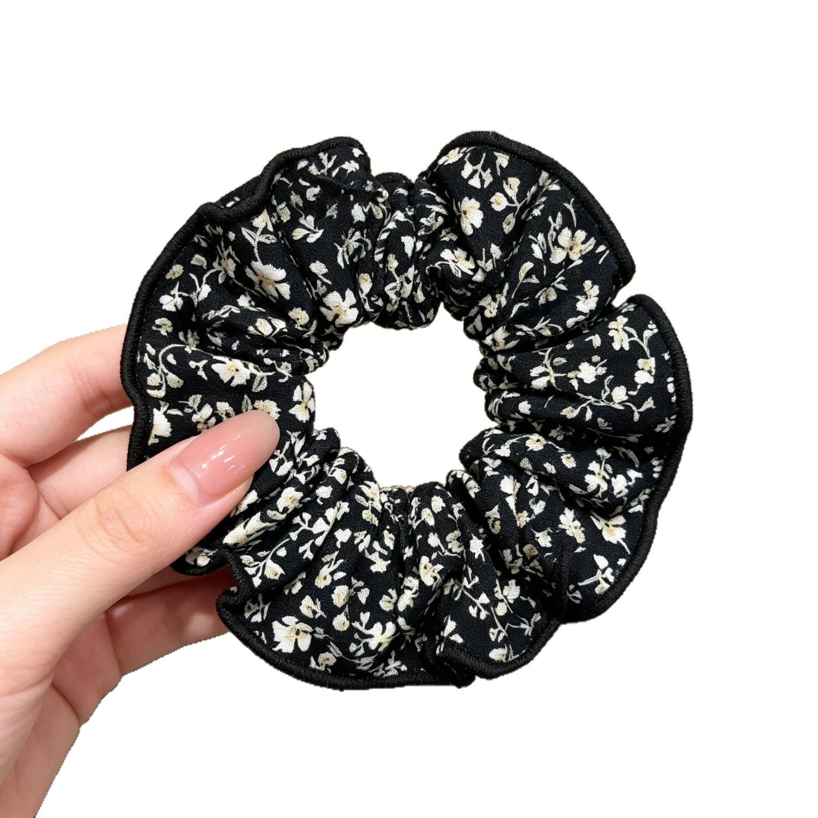 Ditsy Floral Scrunchie For Women In Dyed Black Cloth Hair Accessory