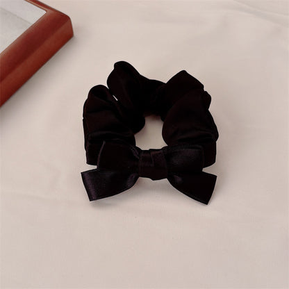 French Style Bow Tie Satin Scrunchie Hair Accessory For Women In Natural Pink