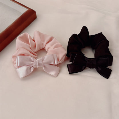French Style Bow Tie Satin Scrunchie Hair Accessory For Women In Natural Pink