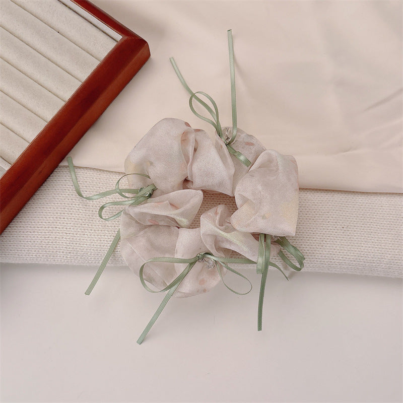 Sweet Bow Tie Scrunchie Hair Accessory For Women In Green With Mixed Materials And Rhinestone Embellishments
