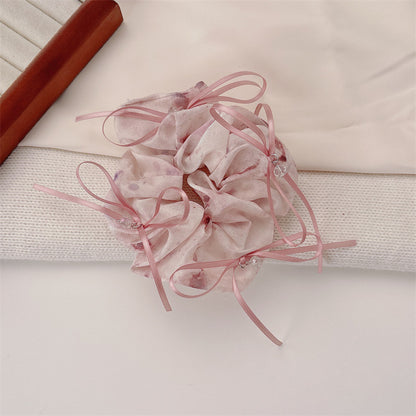 Sweet Bow Tie Scrunchie Hair Accessory For Women In Green With Mixed Materials And Rhinestone Embellishments