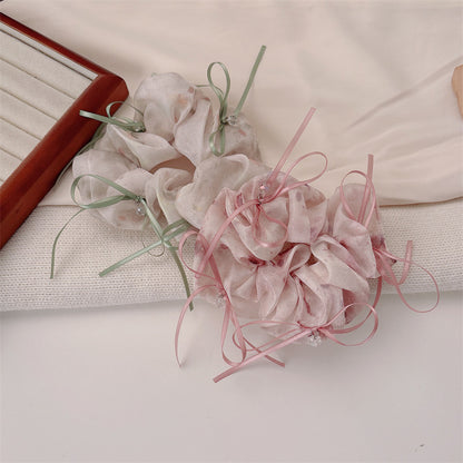 Sweet Bow Tie Scrunchie Hair Accessory For Women In Green With Mixed Materials And Rhinestone Embellishments