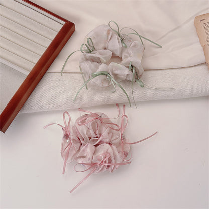 Sweet Bow Tie Scrunchie Hair Accessory For Women In Green With Mixed Materials And Rhinestone Embellishments