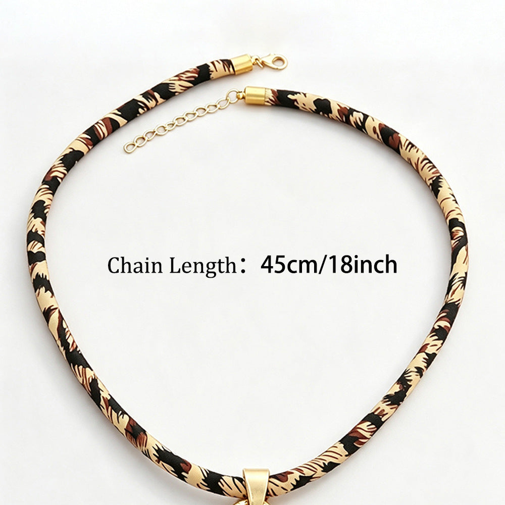 Tribal Ethnic Style Pendant Necklace With Leopard Print Stone Texture In Zinc Alloy For Women