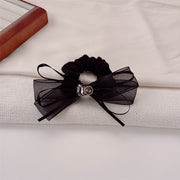 B6036 Black Rhinestone Bow Hair Tie