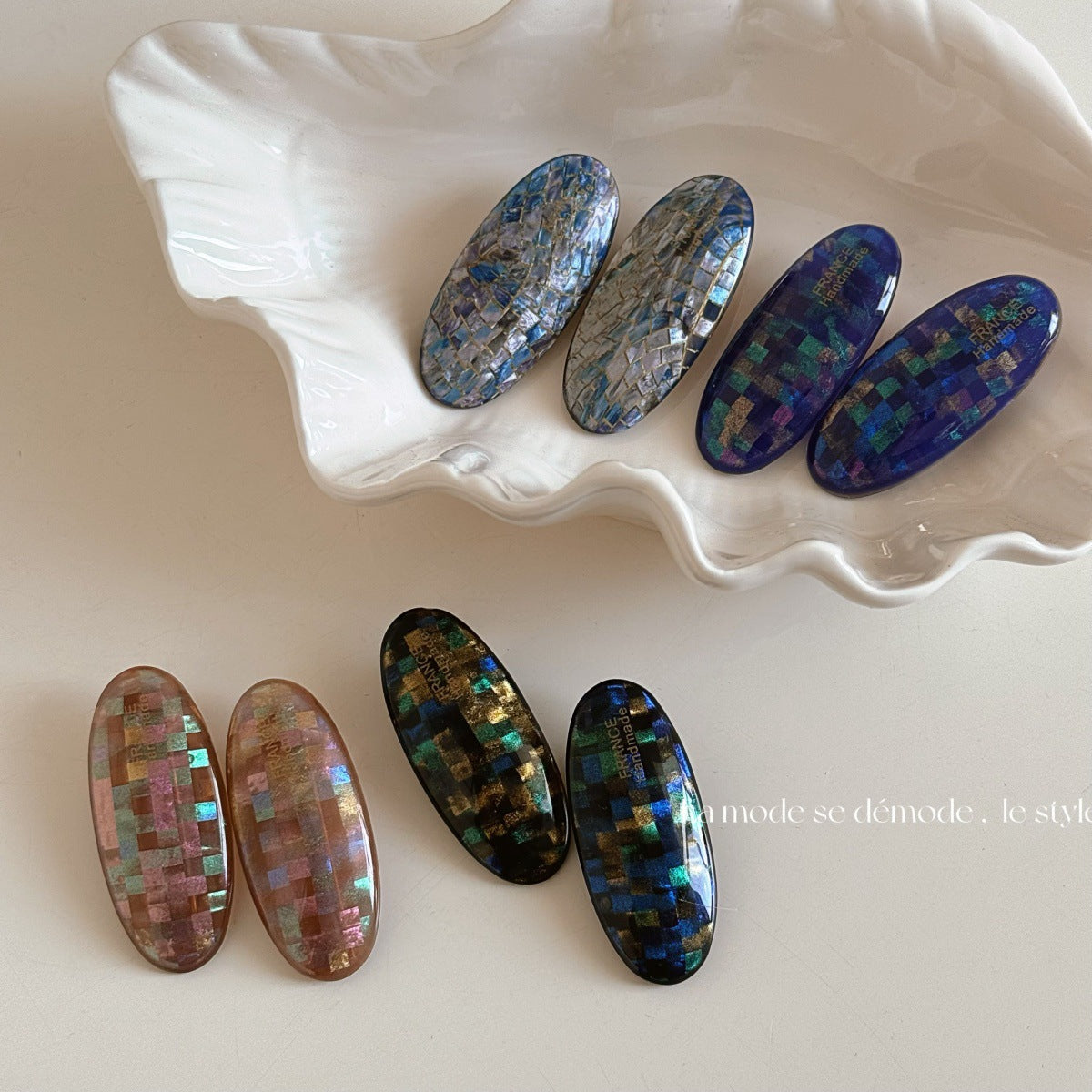 Sweet Shell Hairpin For Women In Natural Pink With Mixed Materials And Sequins Inlay