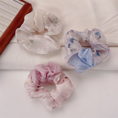 Sweet Ditsy Floral Scrunchie Hair Accessory In Blue, Made Of Soft Gauze, Perfect For Summer