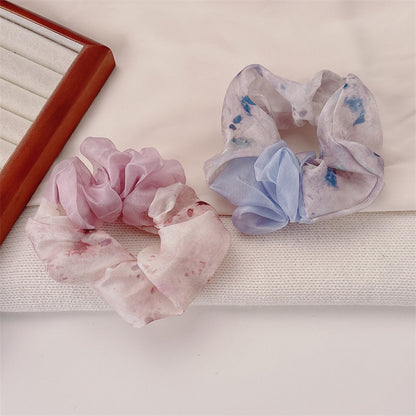 Sweet Ditsy Floral Scrunchie Hair Accessory In Blue, Made Of Soft Gauze, Perfect For Summer