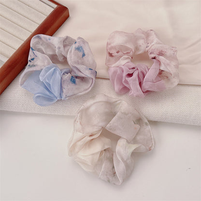 Sweet Ditsy Floral Scrunchie Hair Accessory In Blue, Made Of Soft Gauze, Perfect For Summer