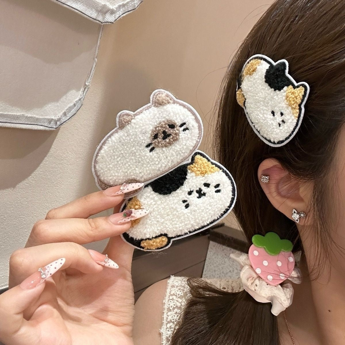 Cute Cat Fabric Bangs Stick For Women, 2 Pieces Set In Multicolor, Perfect For Spring And Summer