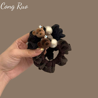Sweet Polka Dots Scrunchie For Women In Multicolor Polyester Fabric Hair Accessory