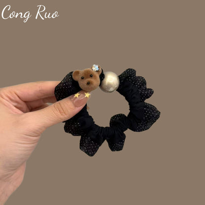 Sweet Polka Dots Scrunchie For Women In Multicolor Polyester Fabric Hair Accessory