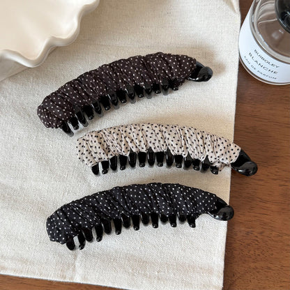 Polka Dots Banana Clip Hairpin For Women In Gauze Material, Perfect For Commute, Available In Dyed Black