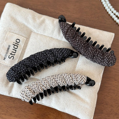Polka Dots Banana Clip Hairpin For Women In Gauze Material, Perfect For Commute, Available In Dyed Black