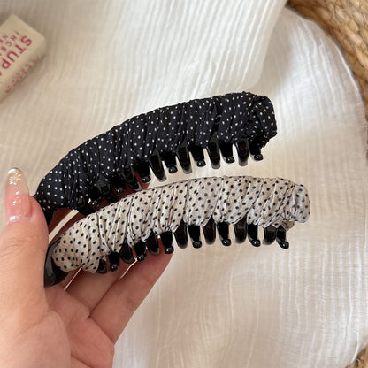 Polka Dots Banana Clip Hairpin For Women In Gauze Material, Perfect For Commute, Available In Dyed Black
