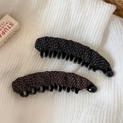 Polka Dots Banana Clip Hairpin For Women In Gauze Material, Perfect For Commute, Available In Dyed Black