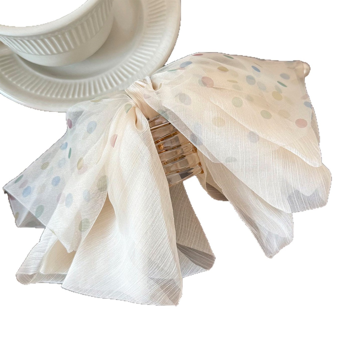 Sweet Bow Tie Hair Claws For Women In Gauze Material, Rainbow Color, Perfect For Autumn Hairpin Accessory