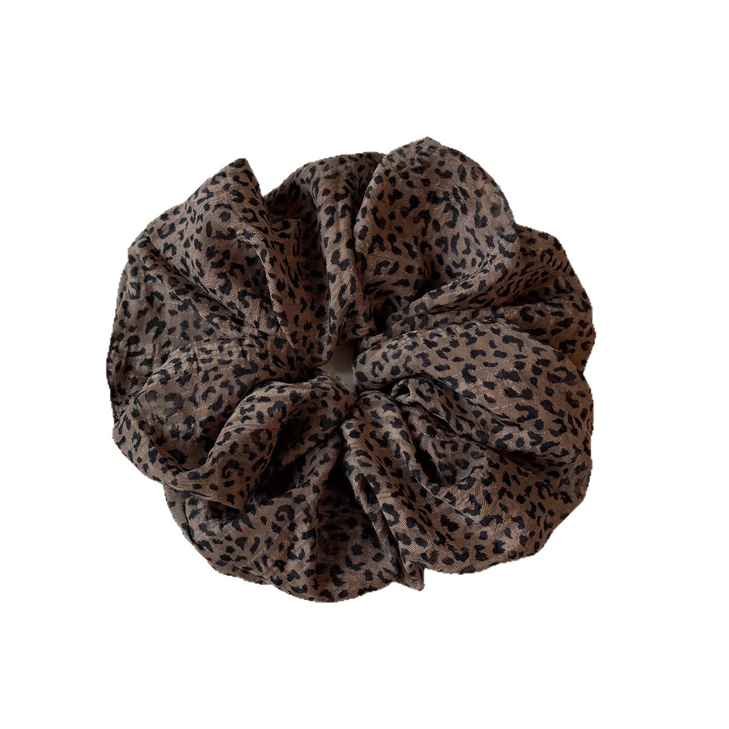 French Style Leopard Print Scrunchie For Women In Black & White, Made With Soft Gauze Material Hair Accessory
