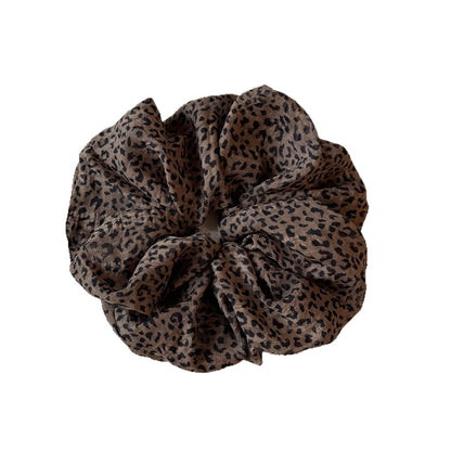 French Style Leopard Print Scrunchie For Women In Black & White, Made With Soft Gauze Material Hair Accessory