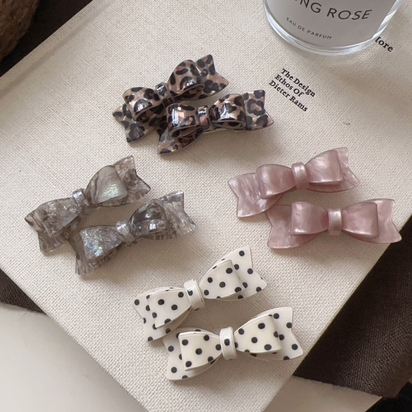 Polka Dots Hairpin In Natural Pink, Made Of Cloth Hair Accessory
