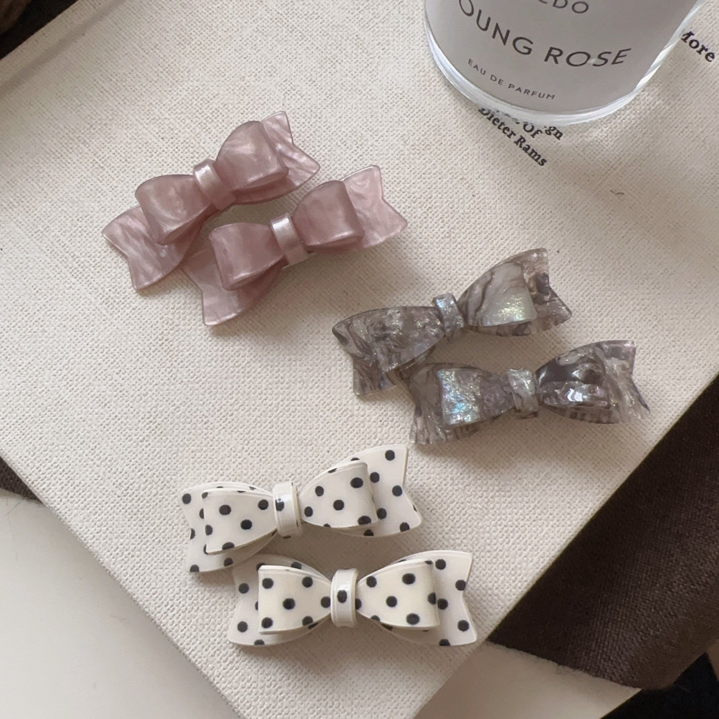 Polka Dots Hairpin In Natural Pink, Made Of Cloth Hair Accessory