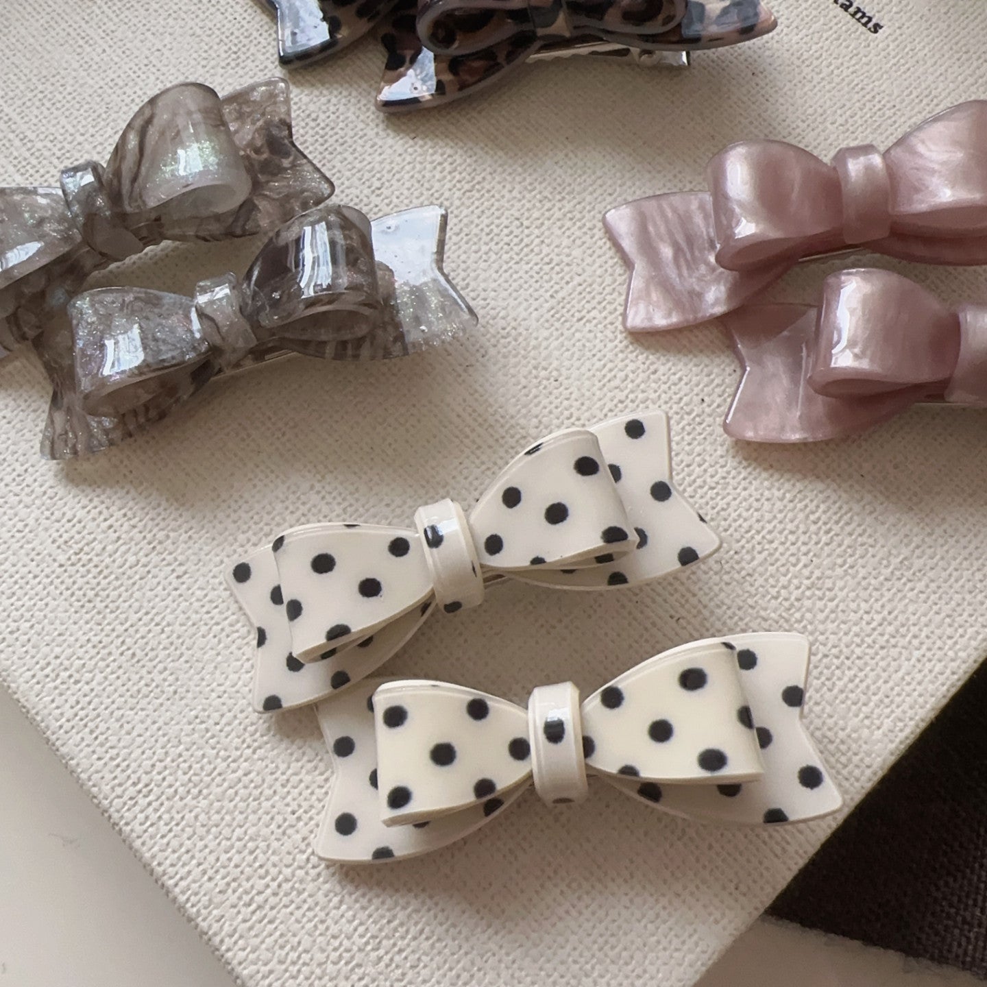 Polka Dots Hairpin In Natural Pink, Made Of Cloth Hair Accessory