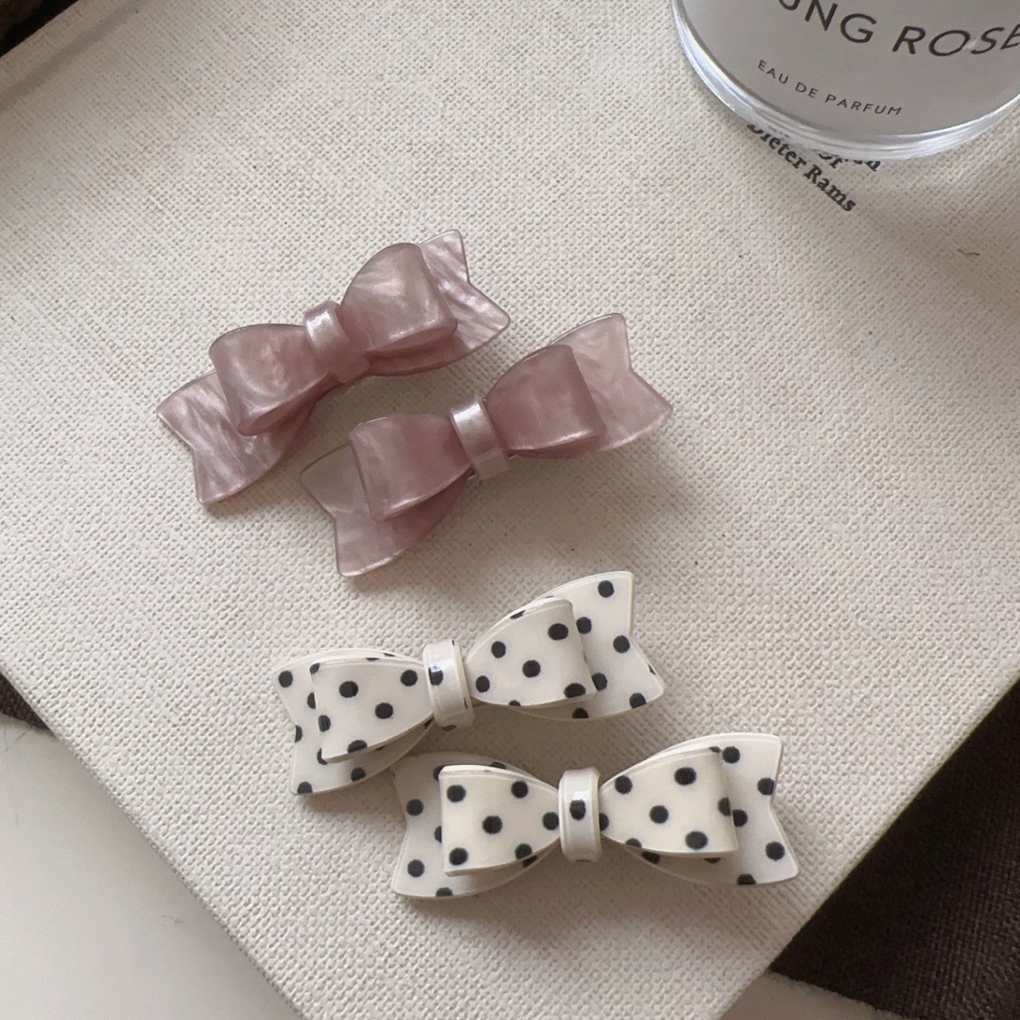 Polka Dots Hairpin In Natural Pink, Made Of Cloth Hair Accessory