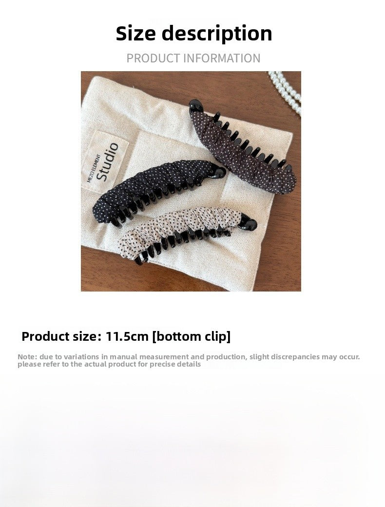 Polka Dots Banana Clip Hairpin For Women In Gauze Material, Perfect For Commute, Available In Dyed Black
