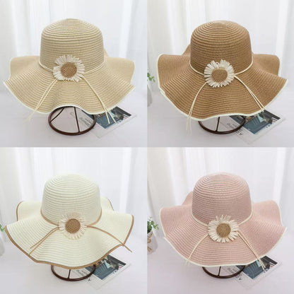 Original Design Women's Straw Wide Brim Hat With Flowers, Handmade UV Protection Adult Hat
