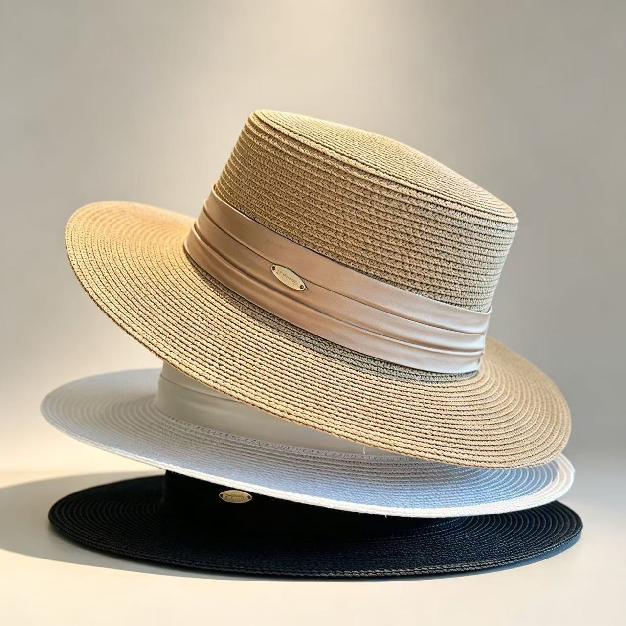 Solid Color French Style Wide Brim Straw Hat For Women, Breathable Design With Braid Craftsmanship