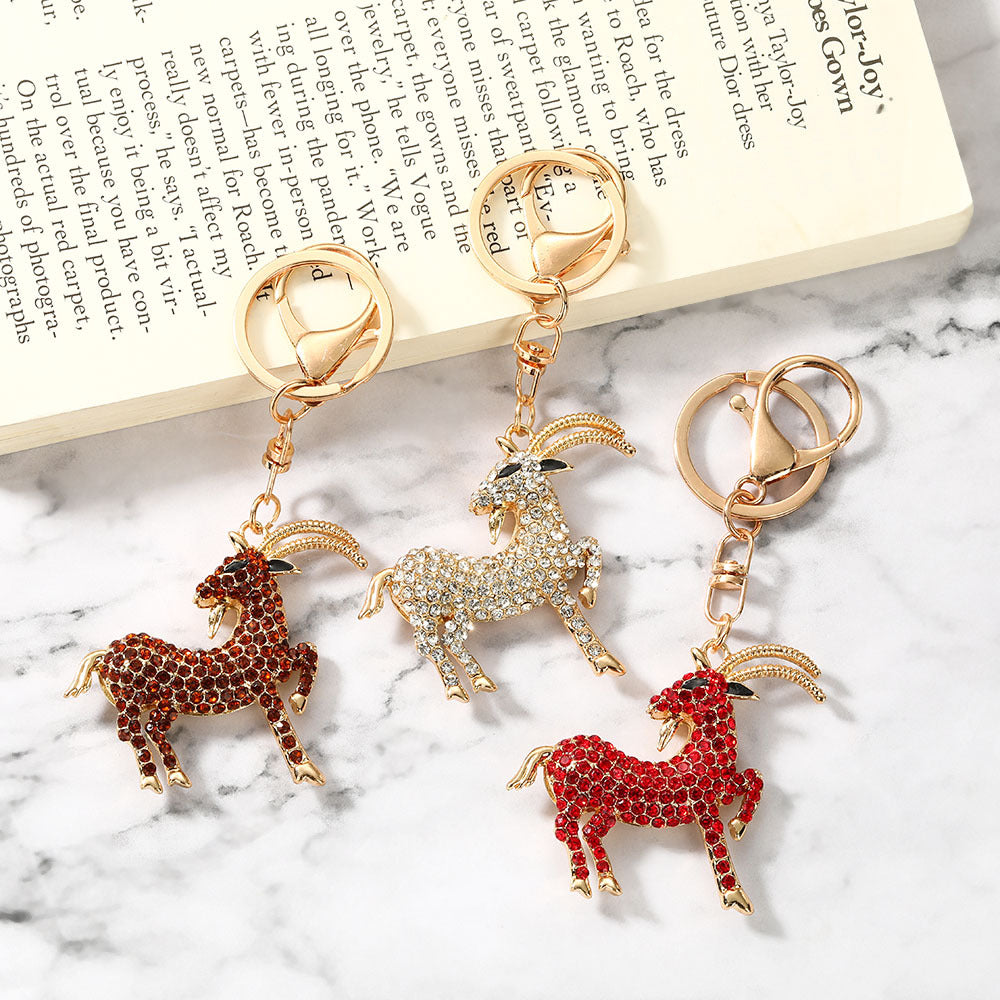 Silver Sheep Key Chain For New Year Featuring Rhinestones In Durable Zinc Alloy