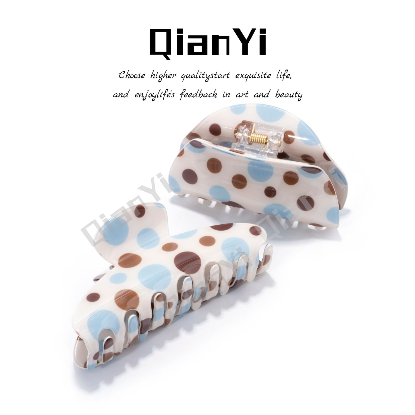 Sweet Polka Dots Hair Claw For Women Made Of Acetic Acid Sheets In Beige