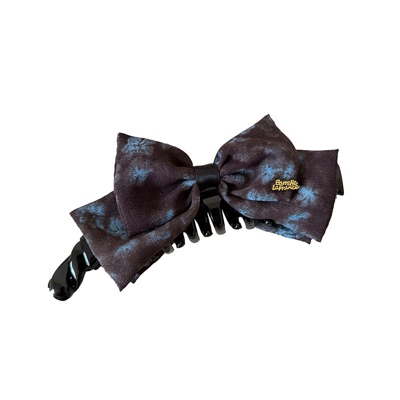 Bow Tie Banana Clip Hairpin For Women, Made Of Cloth, Available In Dyed Black