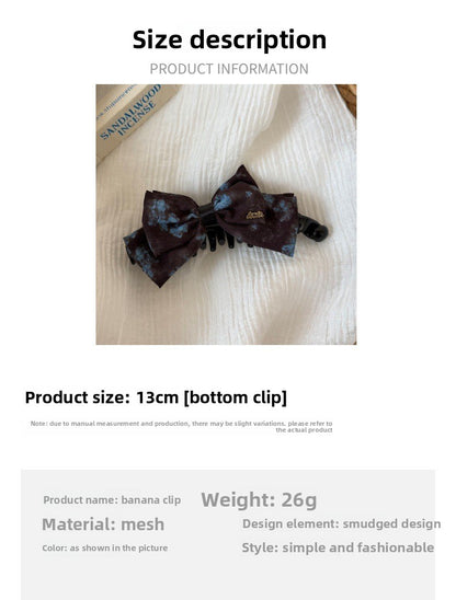 Bow Tie Banana Clip Hairpin For Women, Made Of Cloth, Available In Dyed Black