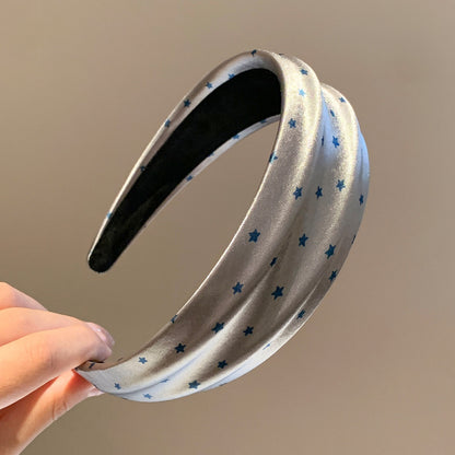 Star Hair Band For Women In Satin Material, Grey Color, Perfect For Summer