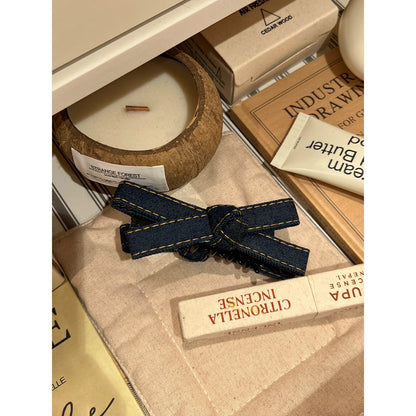 Cowboy Style Bow Tie Banana Clip Hairpin For Women In Denim Material