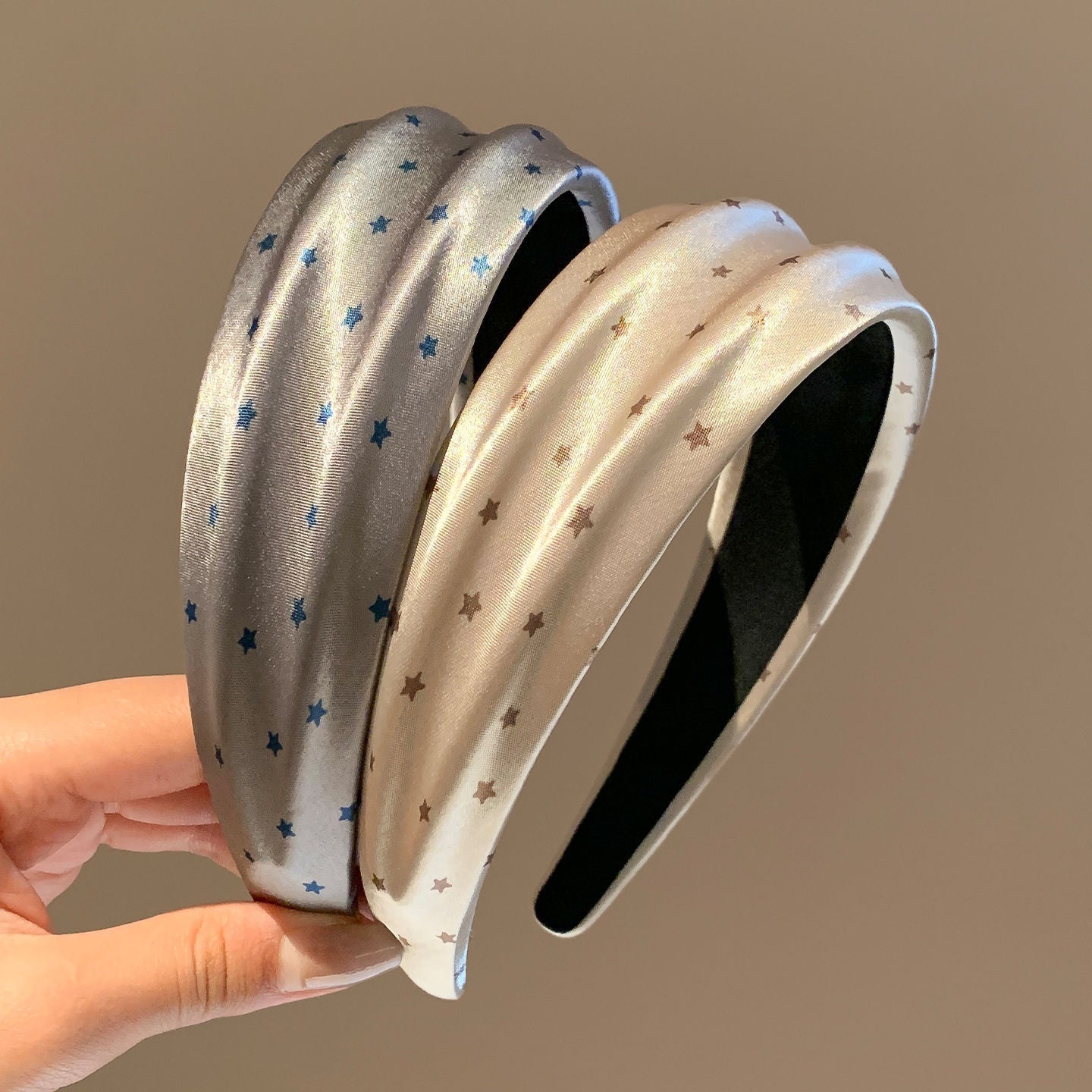 Star Hair Band For Women In Satin Material, Grey Color, Perfect For Summer