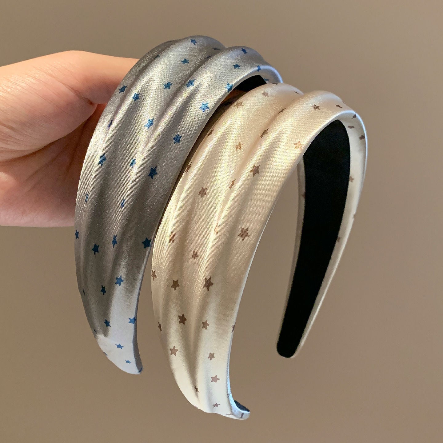 Star Hair Band For Women In Satin Material, Grey Color, Perfect For Summer