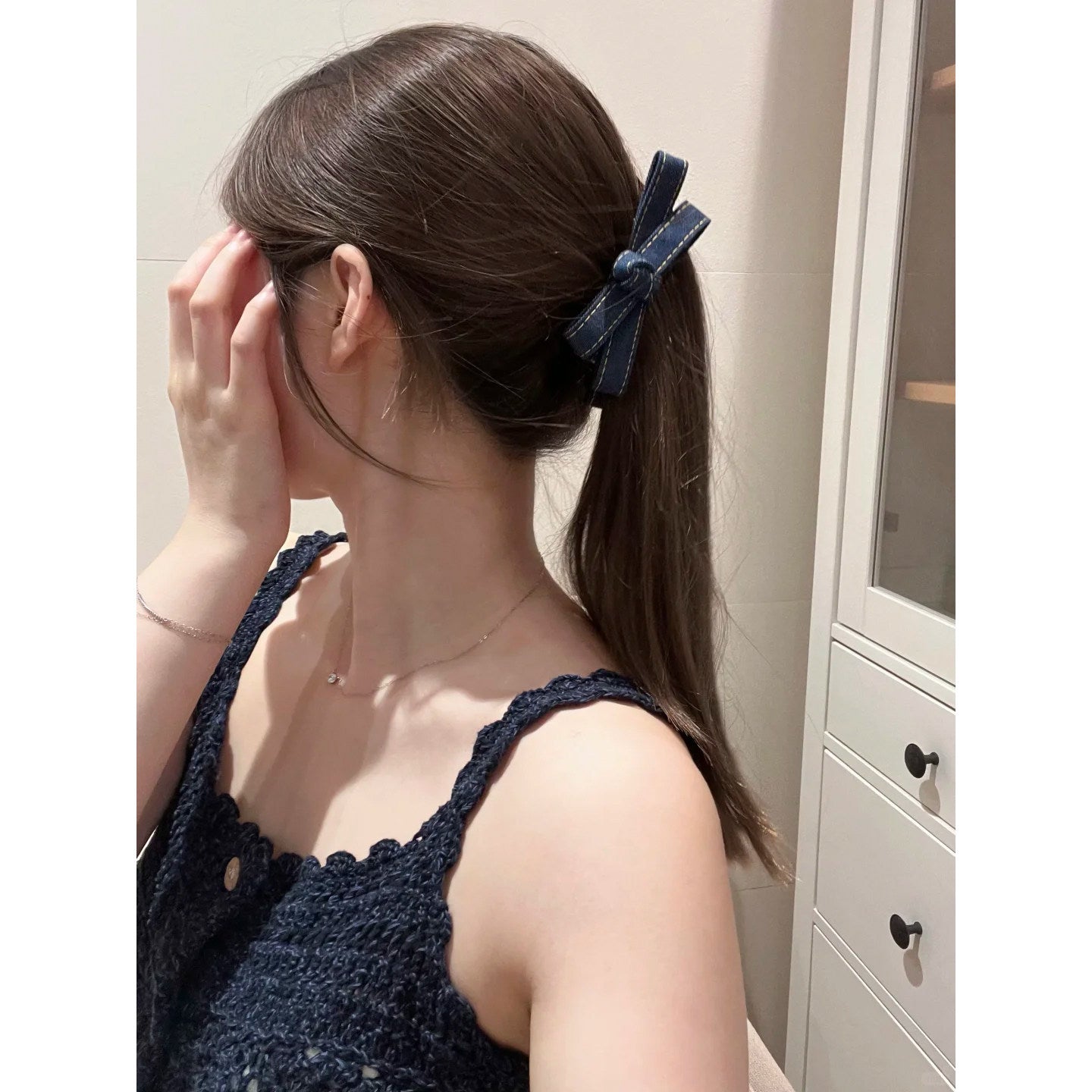 Cowboy Style Bow Tie Banana Clip Hairpin For Women In Denim Material