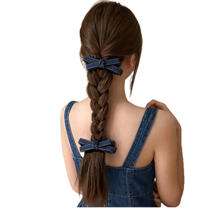 Cowboy Style Bow Tie Banana Clip Hairpin For Women In Denim Material