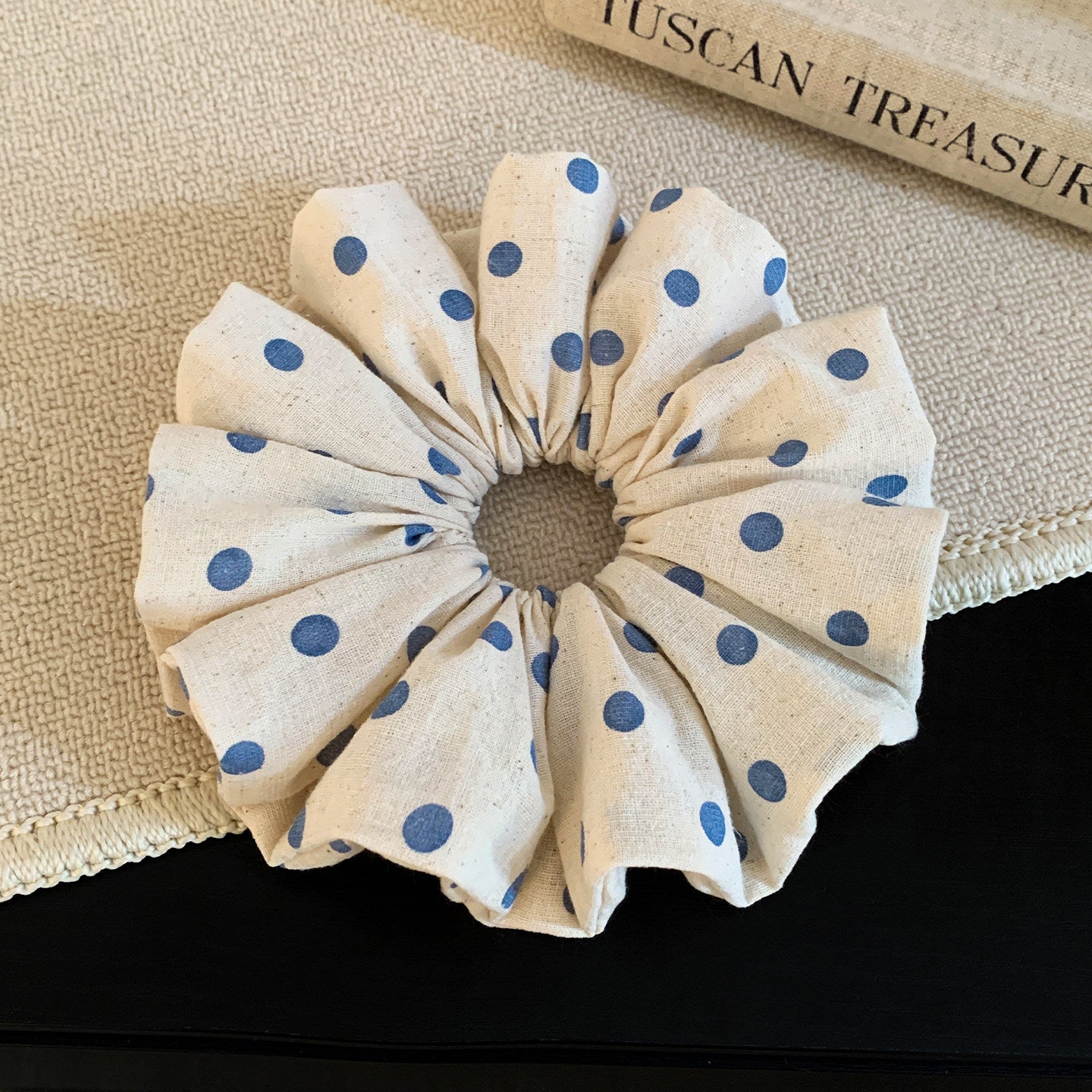 Polka Dots Scrunchie For Women In Beige, Cloth Material, Perfect For Autumn Hair Accessories