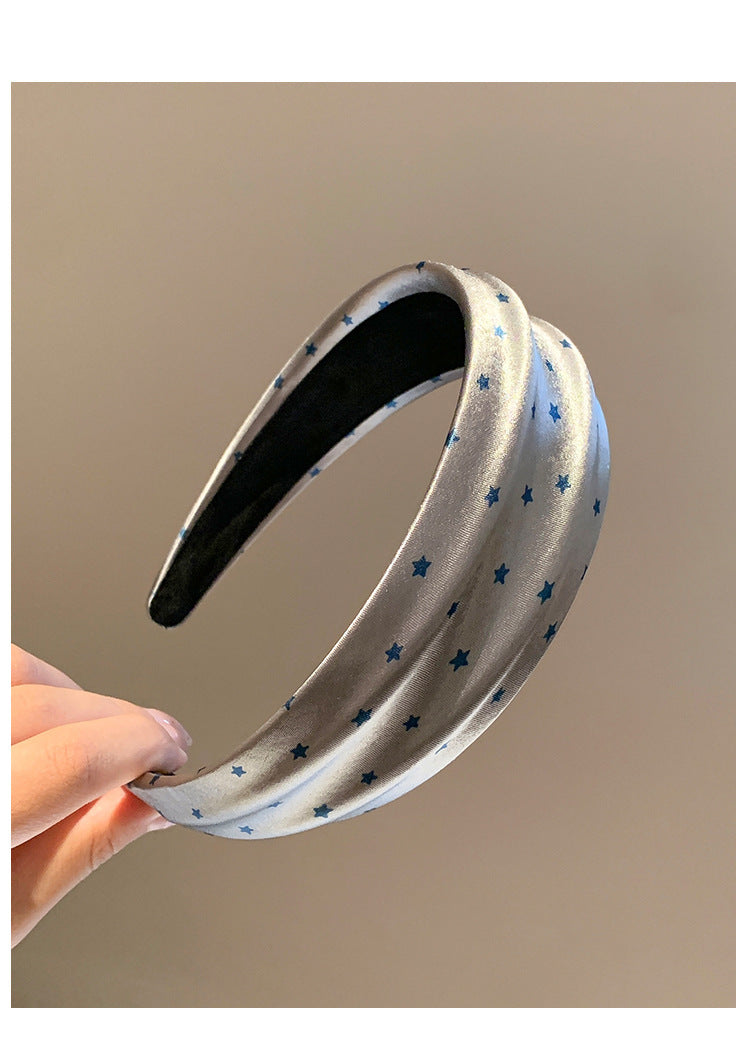Star Hair Band For Women In Satin Material, Grey Color, Perfect For Summer