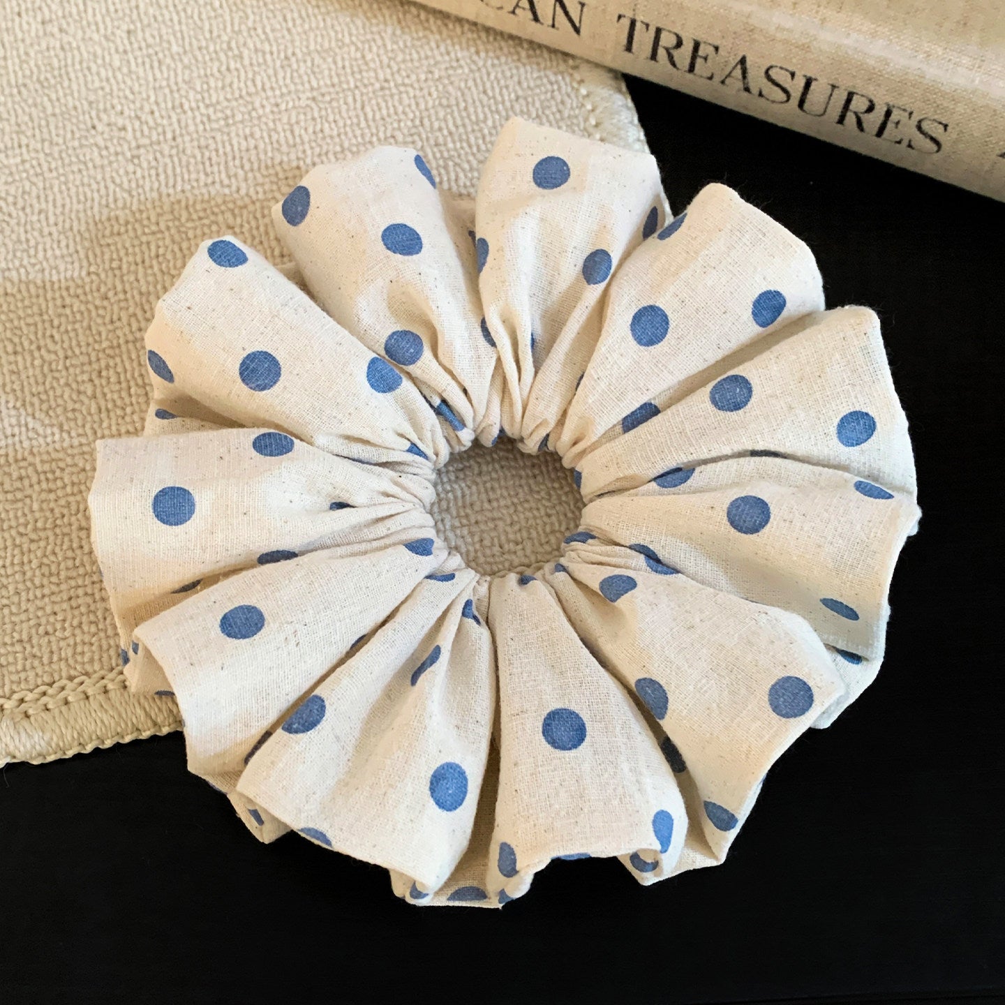 Polka Dots Scrunchie For Women In Beige, Cloth Material, Perfect For Autumn Hair Accessories