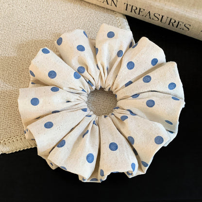 Polka Dots Scrunchie For Women In Beige, Cloth Material, Perfect For Autumn Hair Accessories