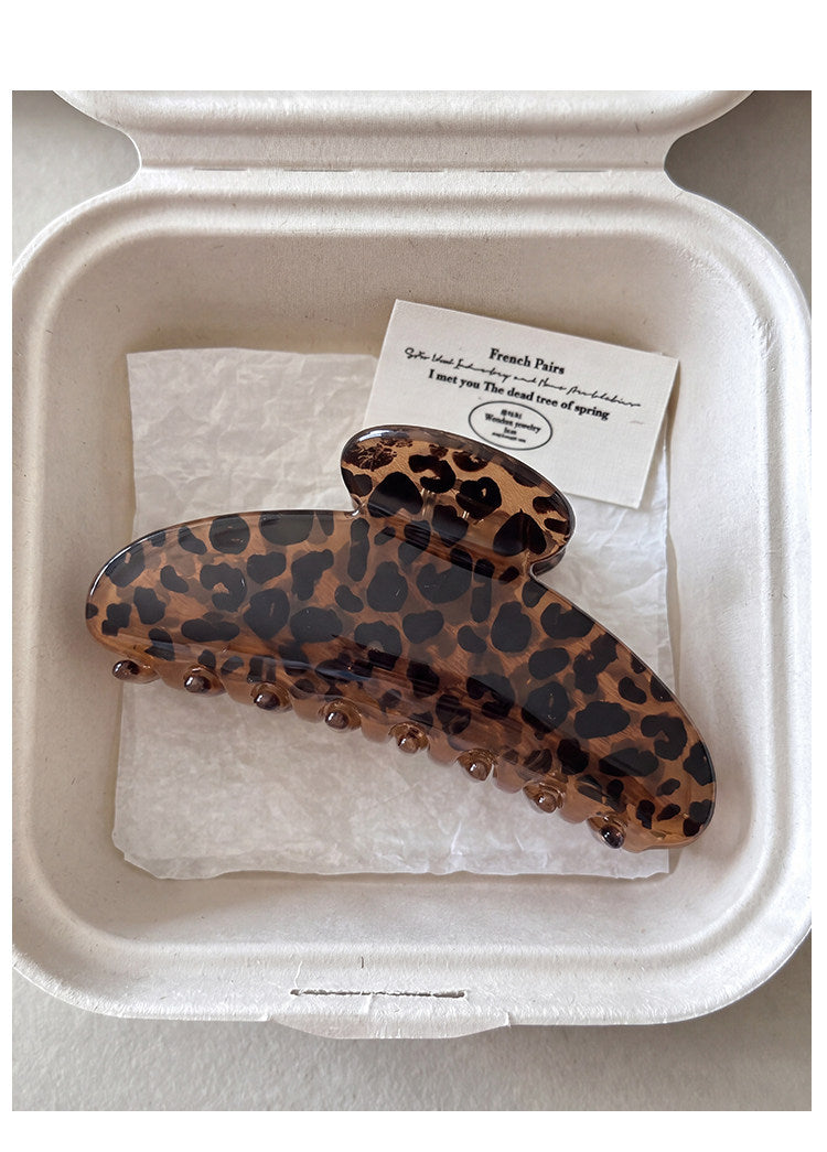 French Style Leopard Print Hair Claws For Women Made Of Acetic Acid Sheets, Perfect For Autumn And Winter