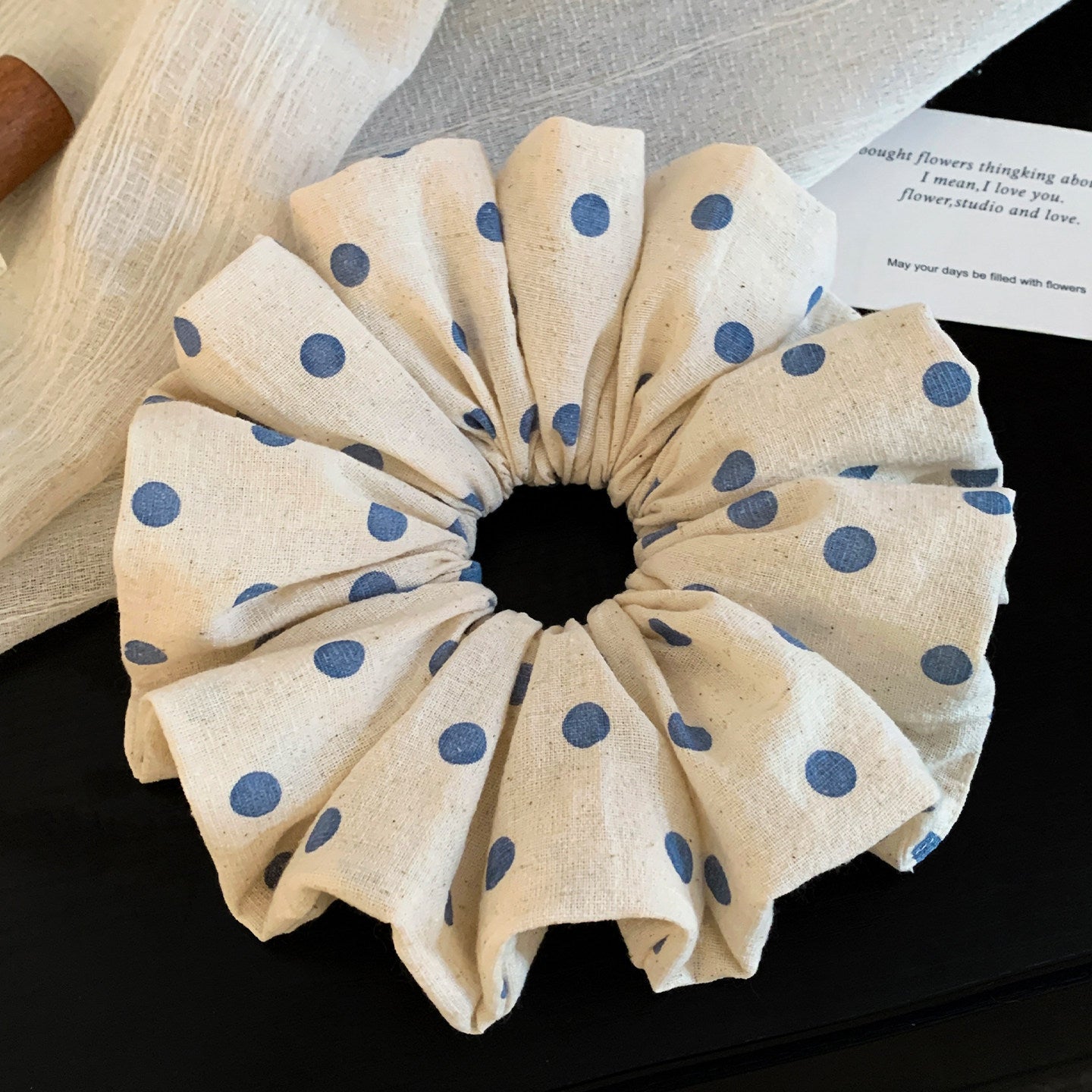 Polka Dots Scrunchie For Women In Beige, Cloth Material, Perfect For Autumn Hair Accessories