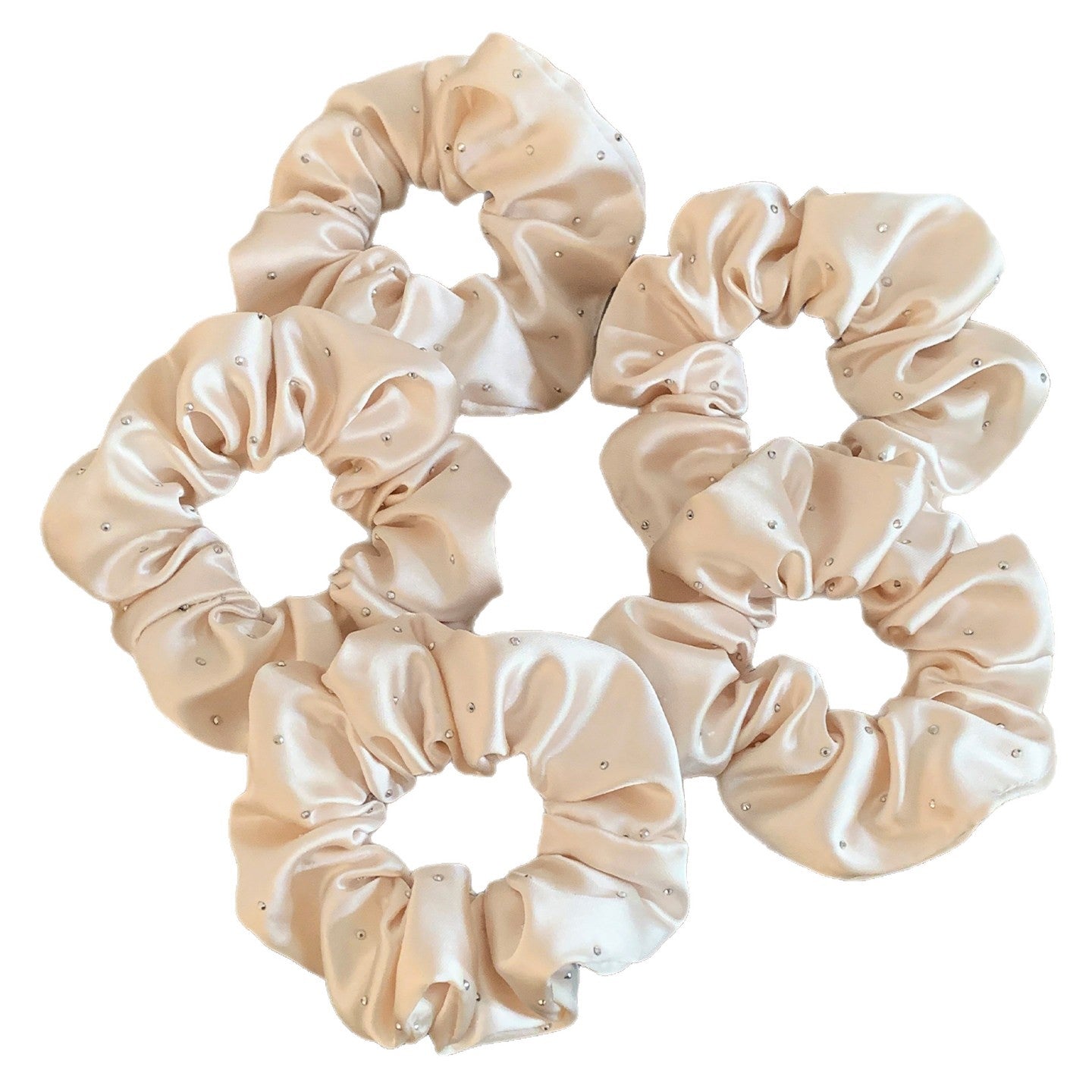 Solid Color Satin Scrunchie Hair Accessory In Champagne With Artificial Rhinestones, Perfect For Autumn Commute